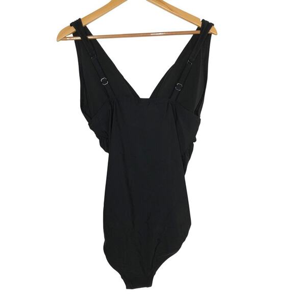 J. Crew One Piece Swimsuit Ruched Plunge V- Neck Swimwear Black NWT Large - Picture 4 of 8